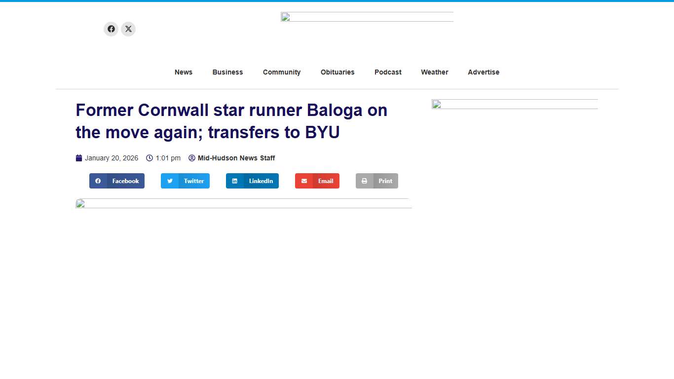 Former Cornwall star runner Baloga on the move again; transfers to BYU - Mid Hudson News
