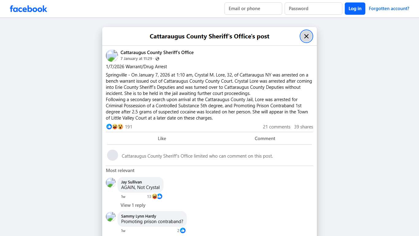 1/7/2026... - Cattaraugus County Sheriff's Office | Facebook